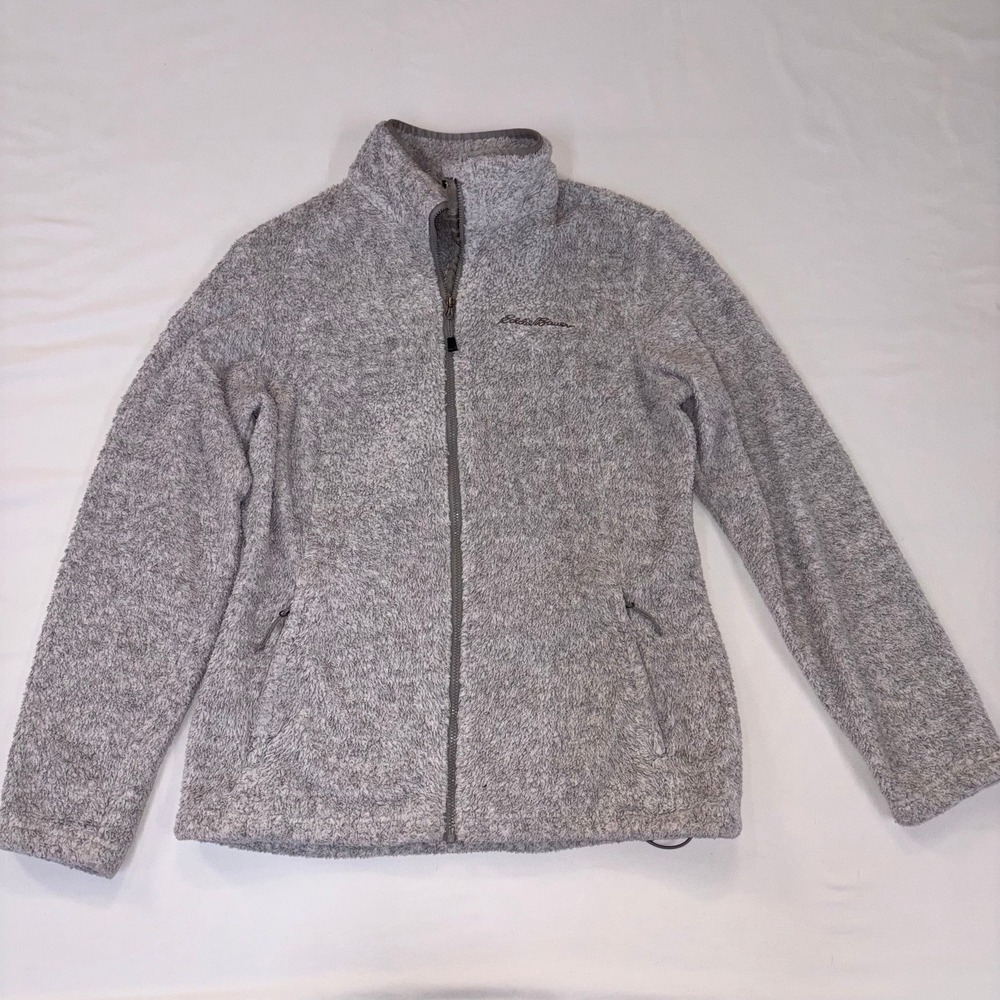 Eddie Bauer Womens Gray Sherpa Fleece Full Zip Jacket Mock Neck Small
